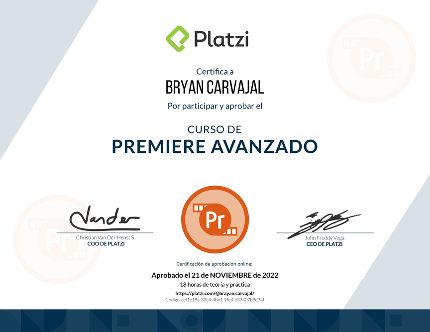 Diploma del Curso de Premiere Avanzado