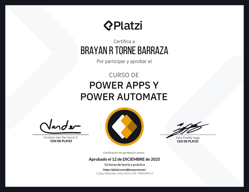 Diploma del Curso de Power Apps y Power Automate