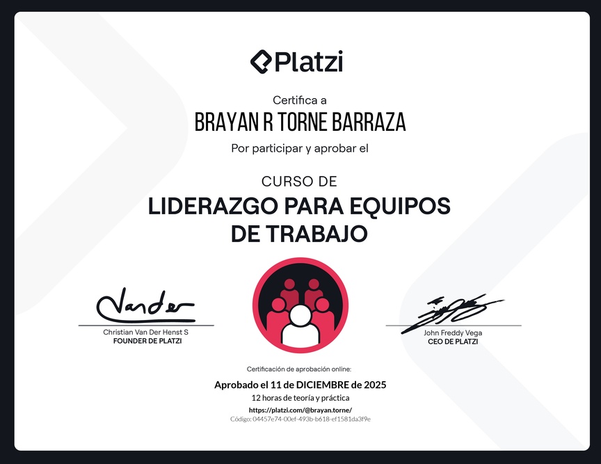 Diploma del Curso de Liderazgo para Equipos de Trabajo