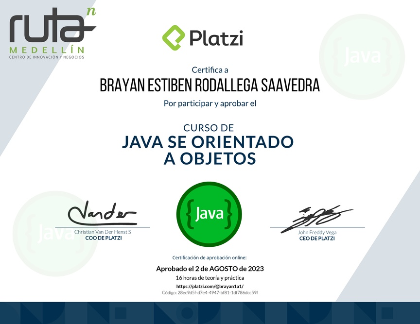 Diploma del Curso de Java SE Orientado a Objetos