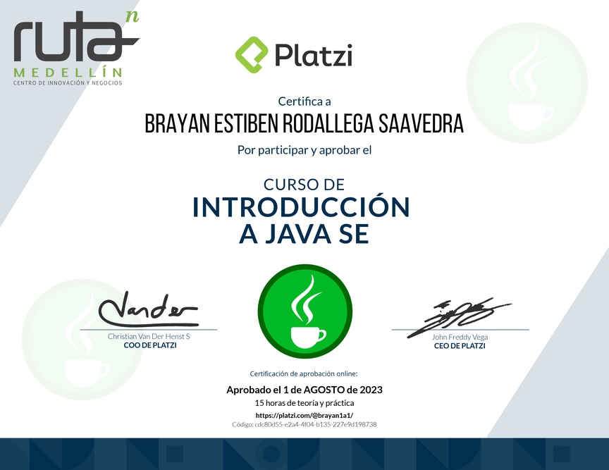 Diploma del Curso de Introducción a Java