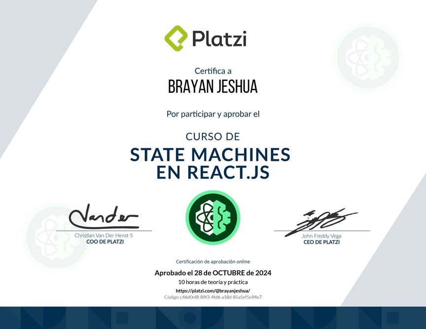 Diploma del Curso de State Machines en React.js