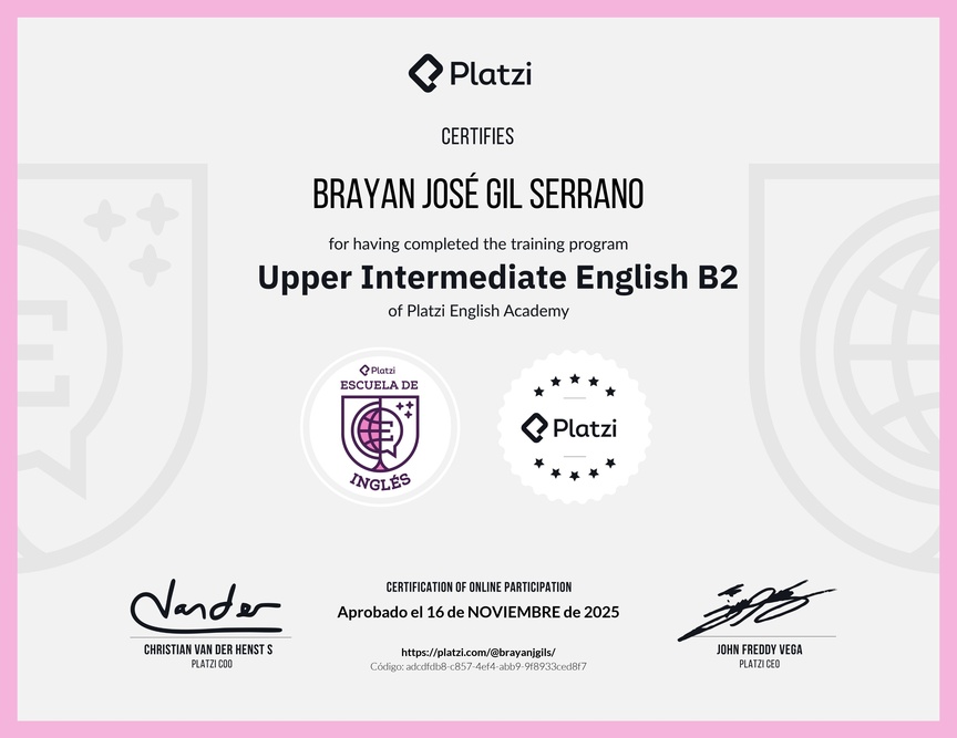 Diploma de la Ruta de Aprendizaje de Inglés Intermedio Alto B2