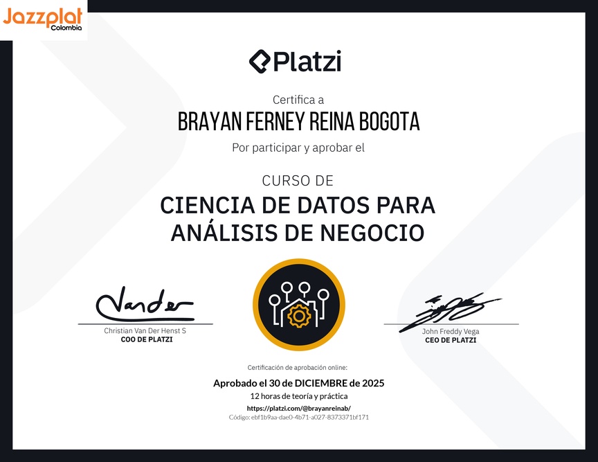 Diploma del Curso de Ciencia de Datos para Análisis de Negocio