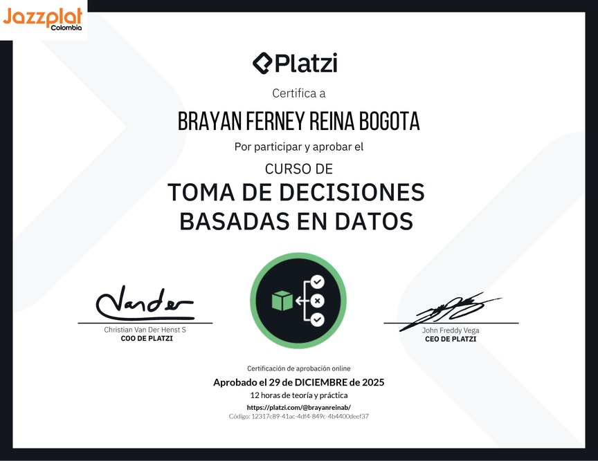 Diploma del Curso de Toma de Decisiones Basadas en Datos