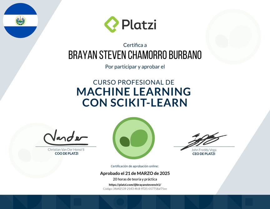Diploma del Curso Profesional de Machine Learning con scikit-learn