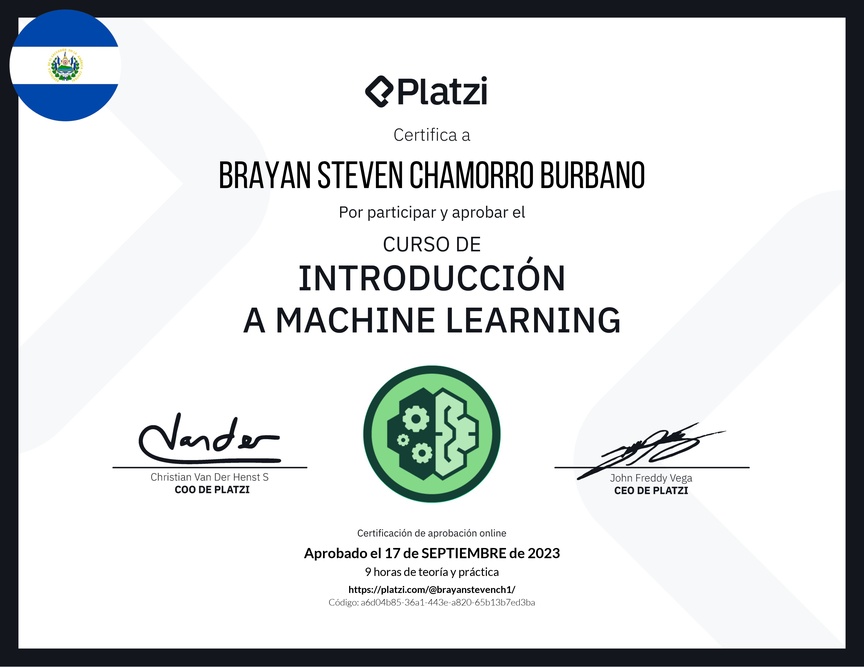 Diploma del Curso de Introducción a Machine Learning
