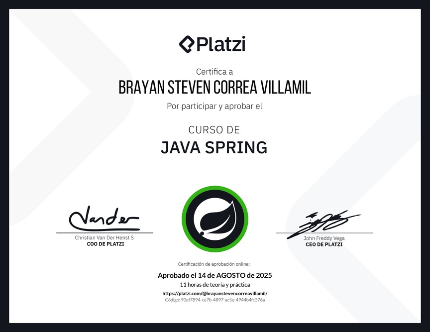 Diploma del Curso de Java Spring Boot
