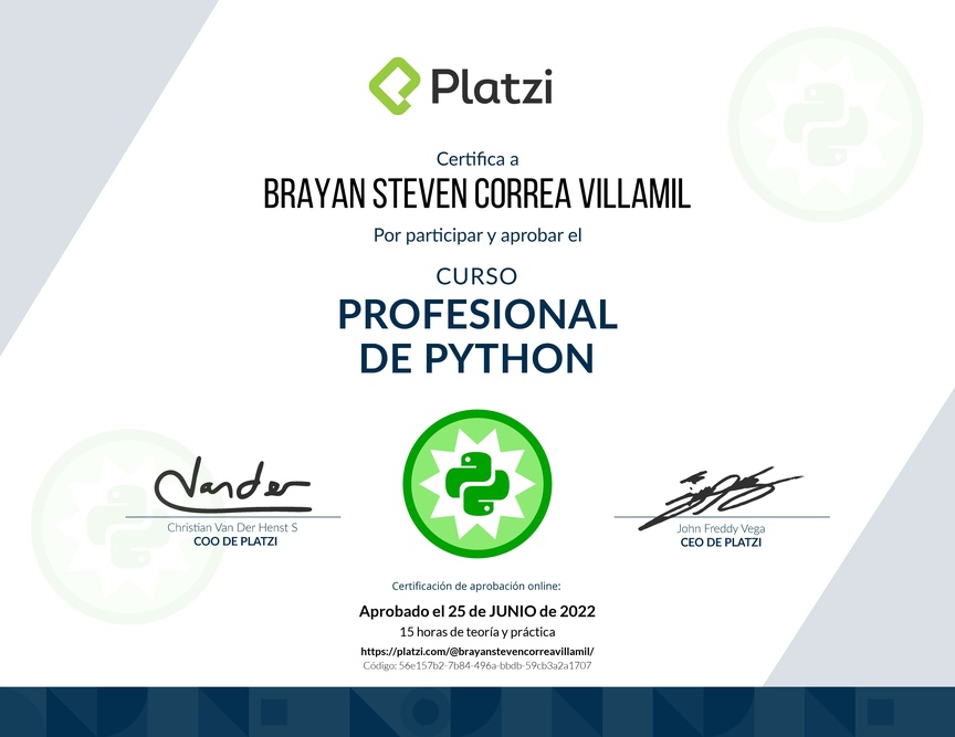 Diploma del Curso Profesional de Python