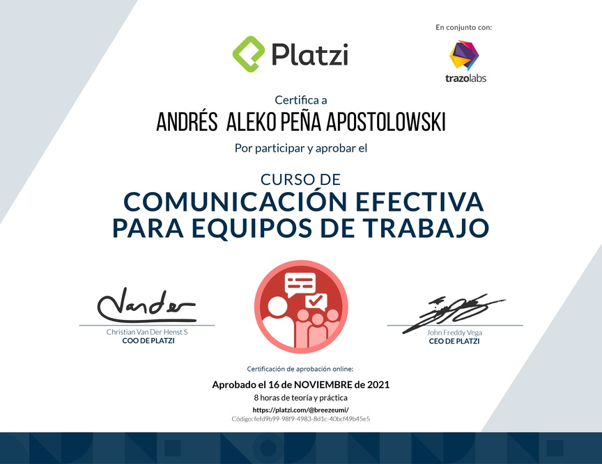 Diploma del Curso de Comunicación Efectiva para Equipos de Trabajo