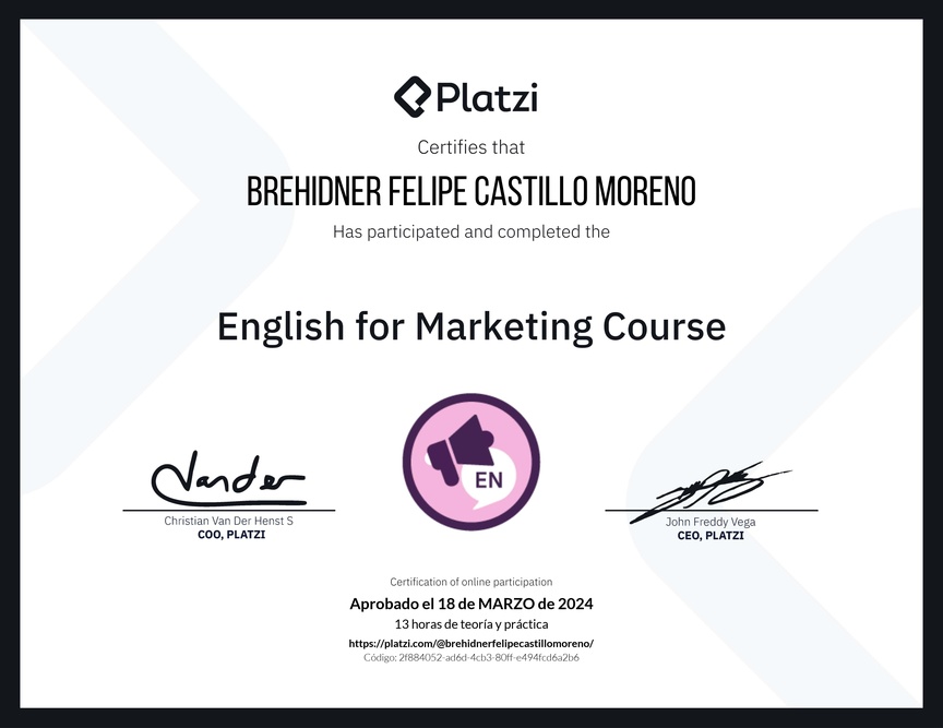 Diploma del Curso de Inglés para Marketing