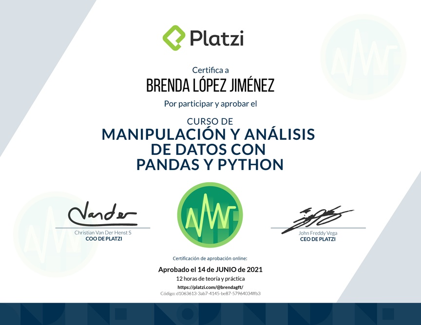 Diploma del Curso de Manipulación y Análisis de Datos con Pandas y Python