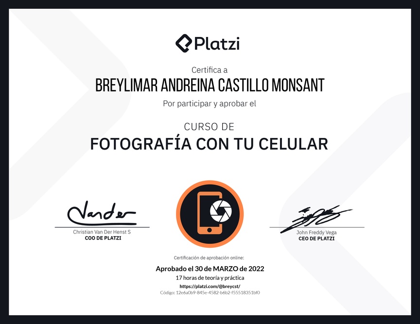 Diploma del Curso de Fotografía con tu Celular