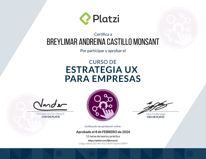 Diploma del Curso de Estrategias UX para Empresas