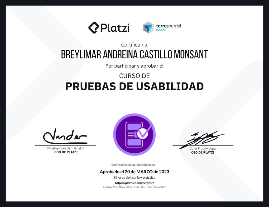 Diploma del Curso de Pruebas de Usabilidad