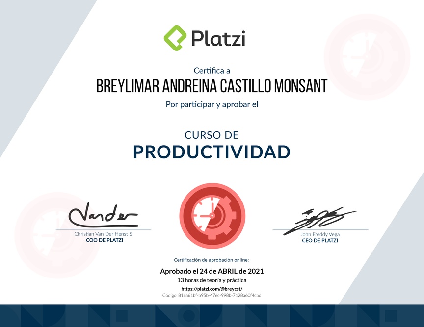 Diploma del Curso de Productividad
