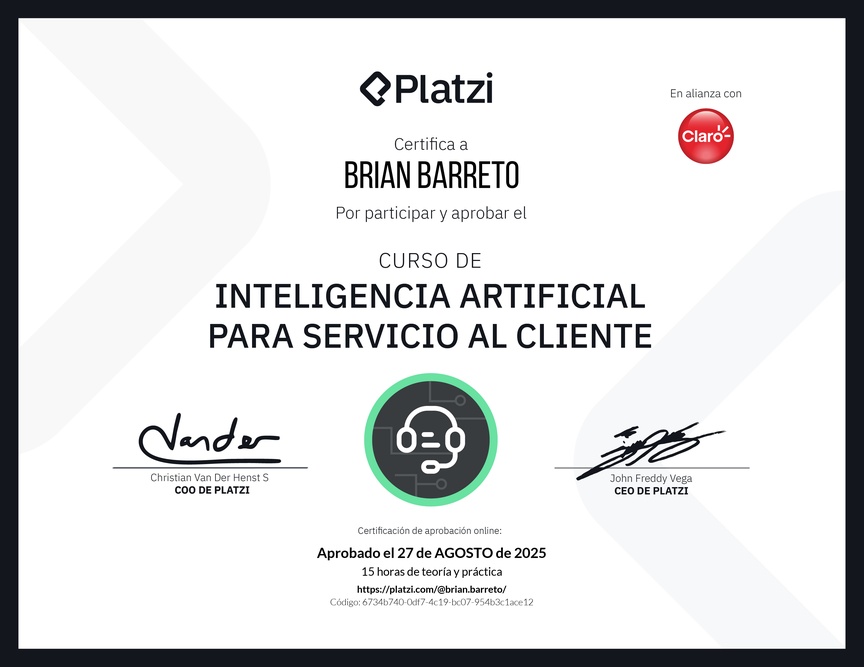 Diploma del Curso de Inteligencia Artificial para Servicio al Cliente