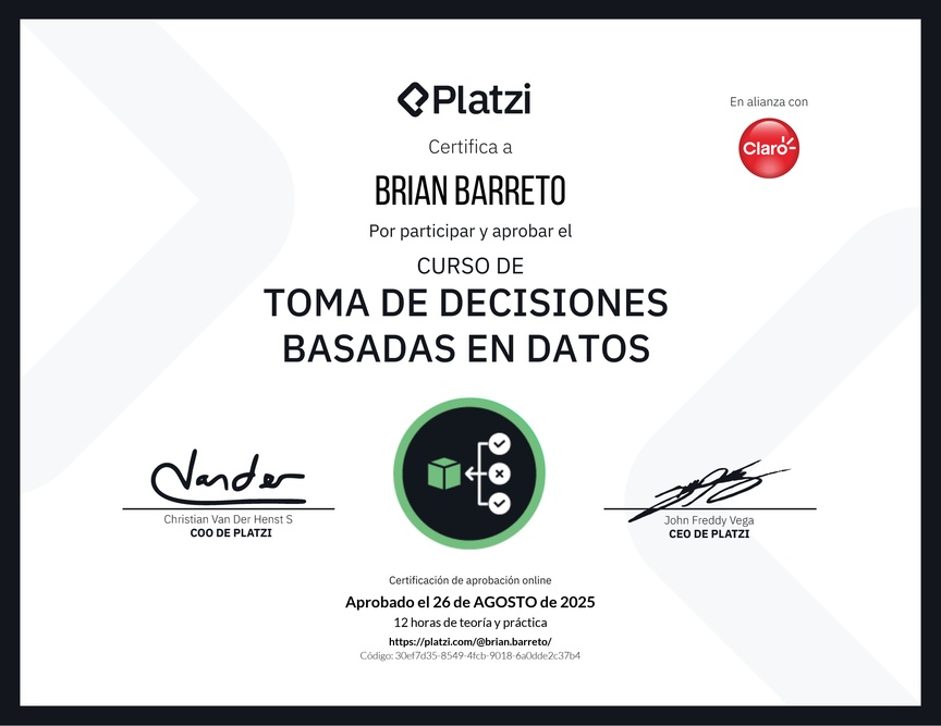 Diploma del Curso de Toma de Decisiones Basadas en Datos
