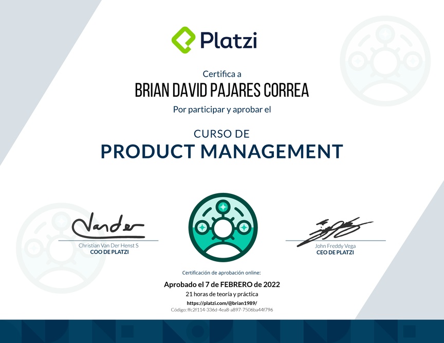 Diploma del Curso de Product Management