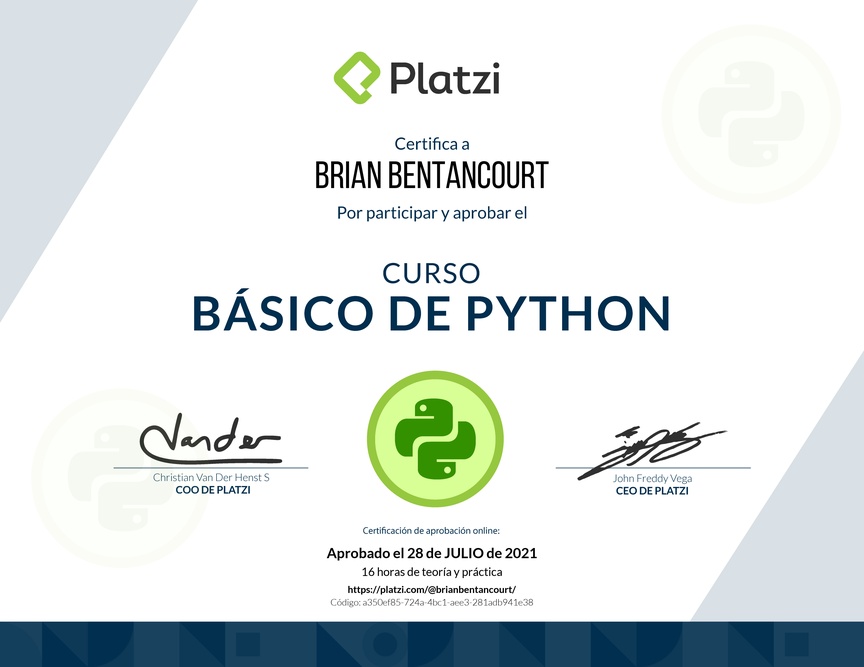Diploma del Curso Básico de Python