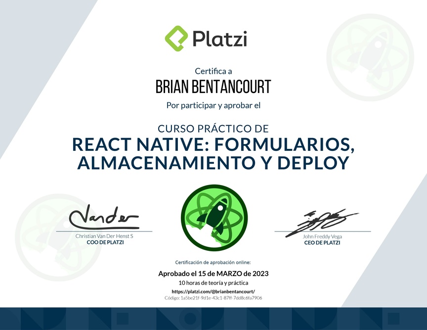 Diploma del Curso de React Native: Formularios, Almacenamiento y Deploy