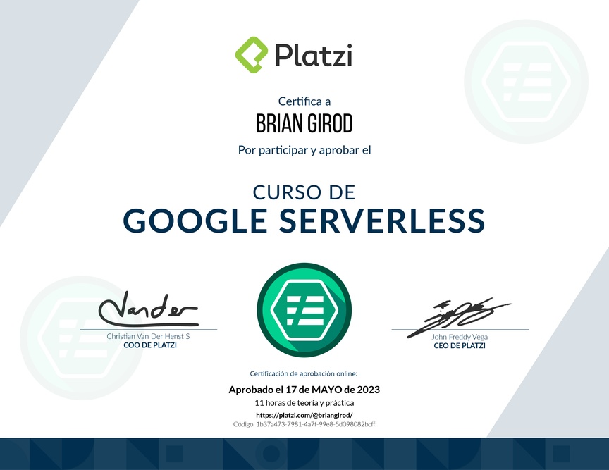Diploma del Curso de Google Serverless