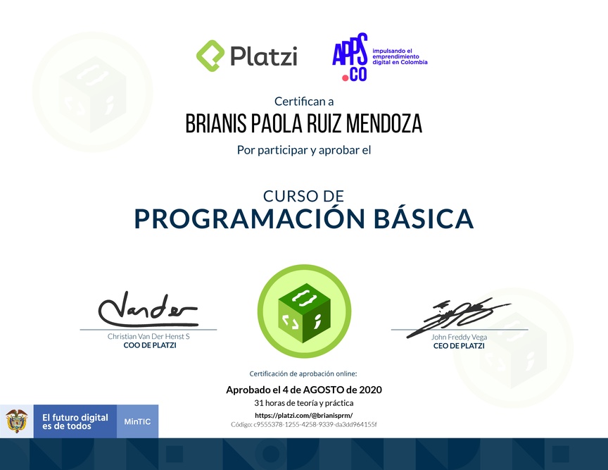 Diploma del Curso de Programación Básica