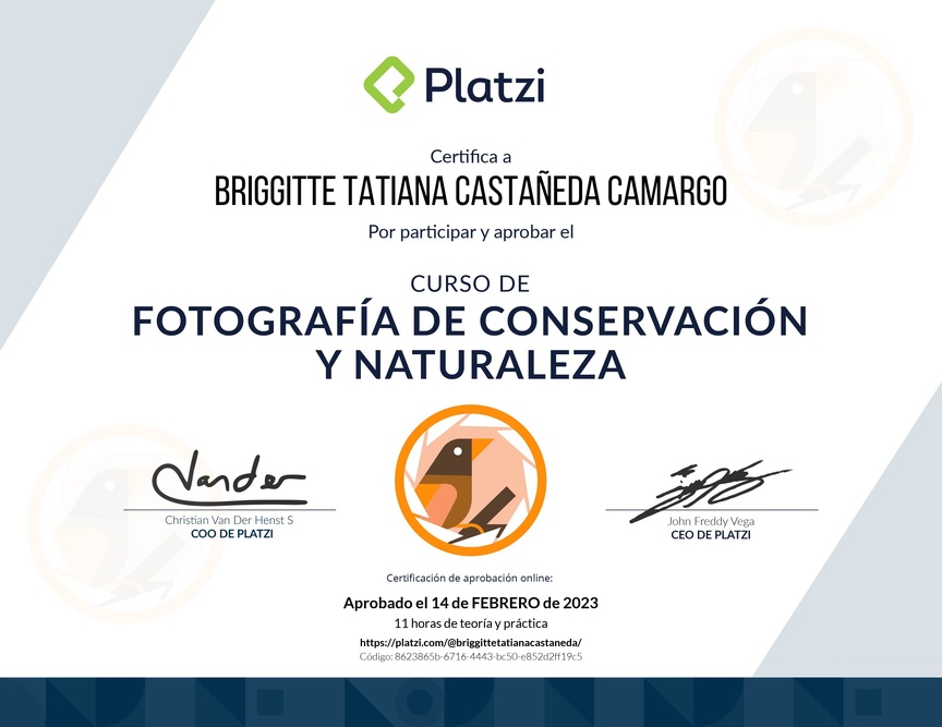 Diploma del Curso de Fotografía de Conservación y Naturaleza