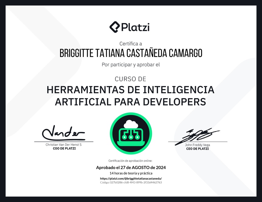 Diploma del Curso de Herramientas de Inteligencia Artificial para Developers (2023)