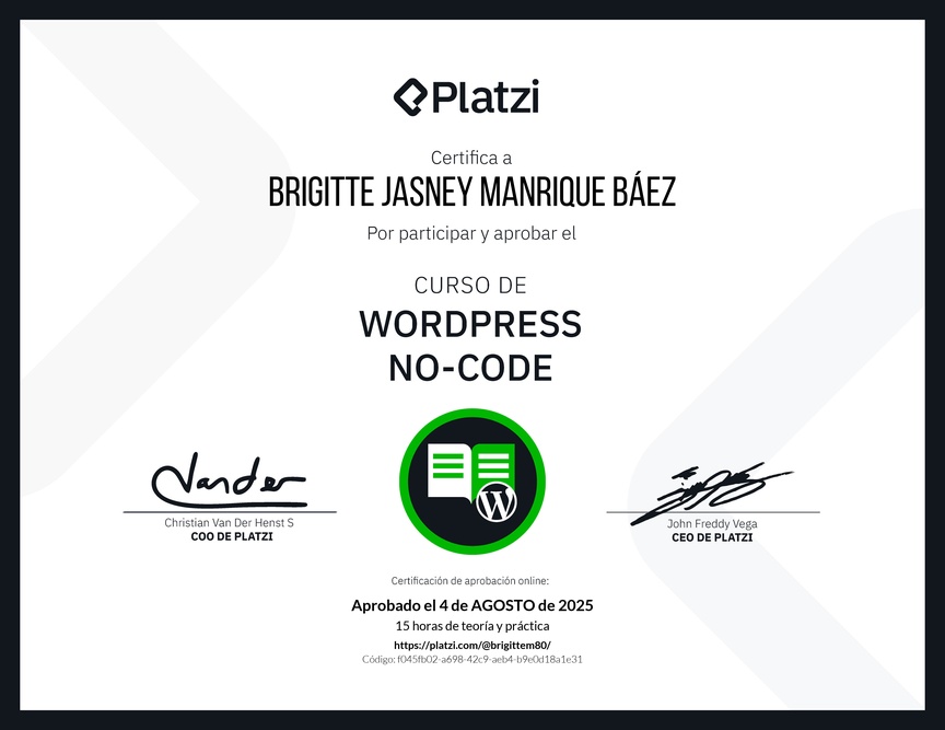 Diploma del Curso de WordPress No-Code