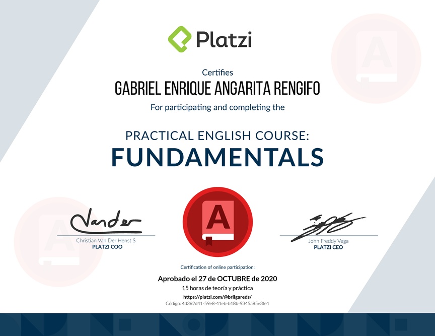 Diploma del Curso de Inglés Práctico: Fundamentos 2019