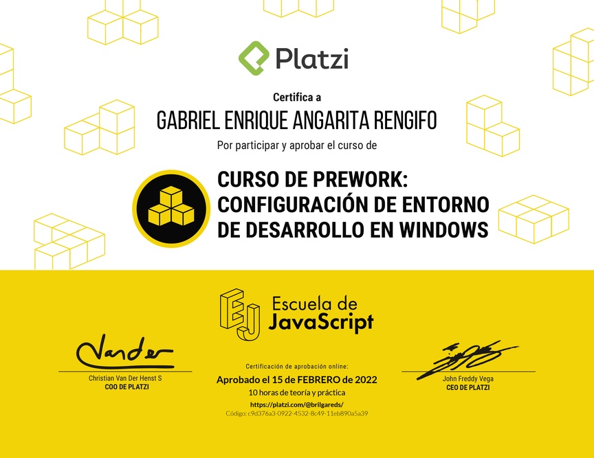 Diploma del Curso de Prework: Configuración de Entorno de Desarrollo en Windows