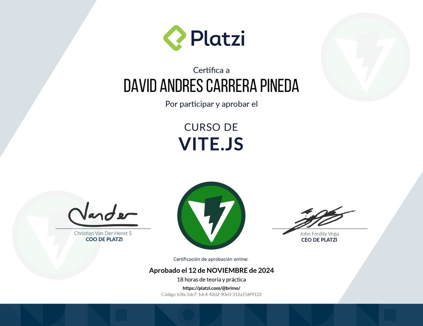 Diploma del Curso de Vite.js