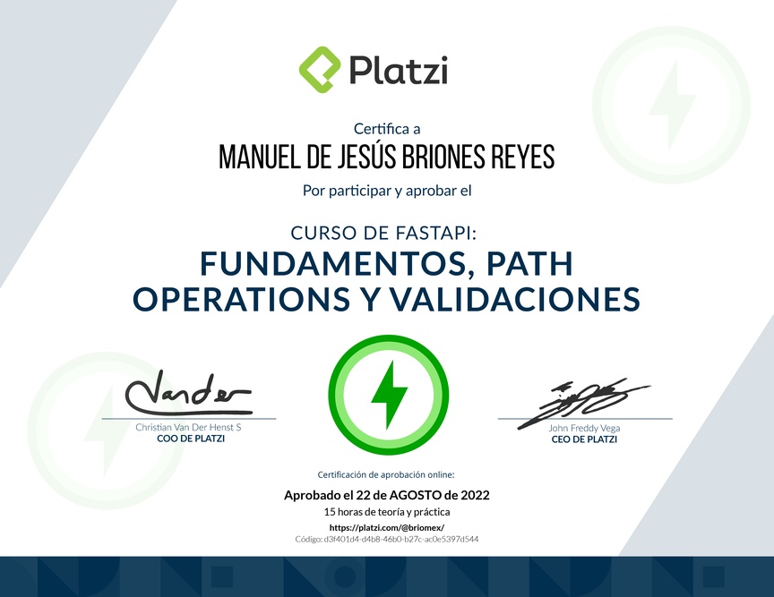 Diploma del Curso de FastAPI: Fundamentos, Path Operations y Validaciones