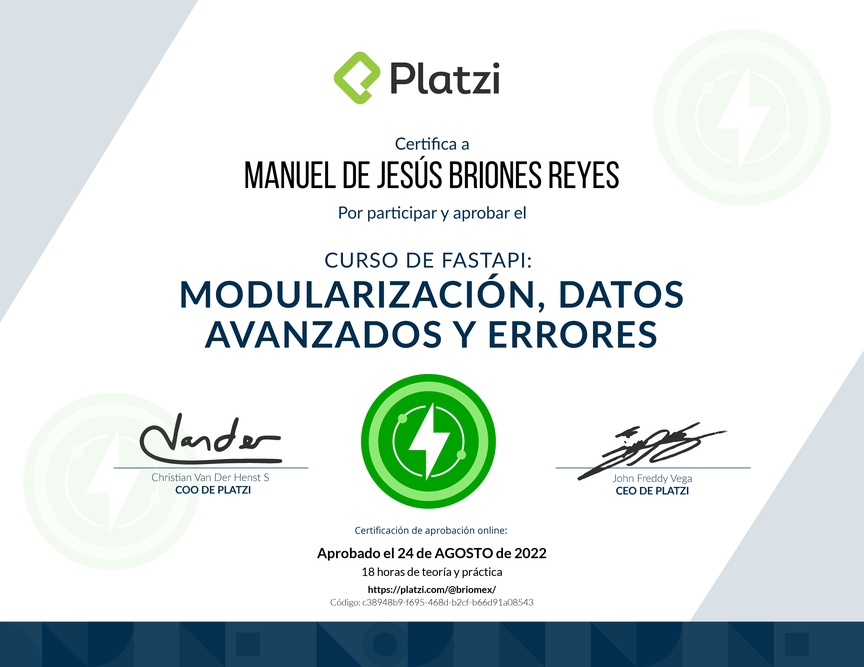Diploma del Curso de FastAPI: Modularización, Datos y Errores