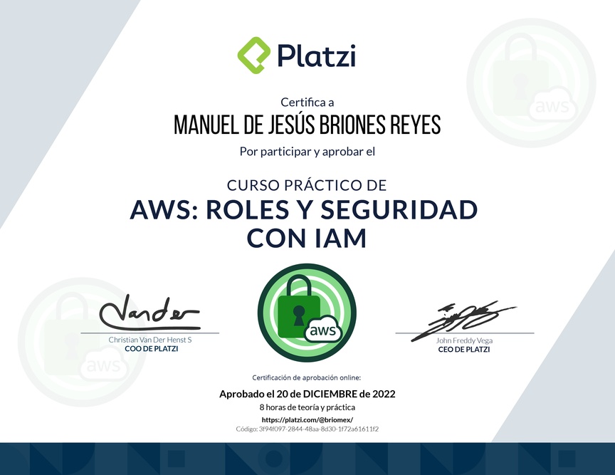 Diploma del Curso Práctico de AWS: Roles y Seguridad con IAM