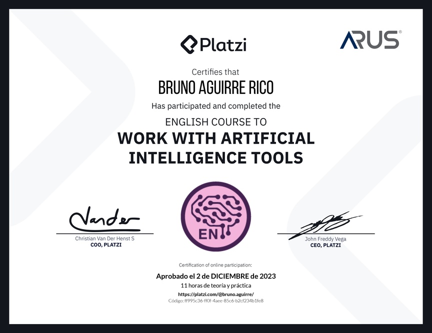 Diploma del Curso de Inglés para el Uso de Inteligencia Artificial