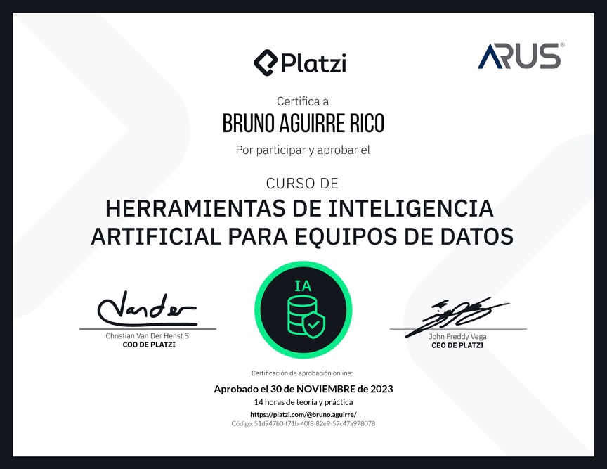 Diploma del Curso de Herramientas de Inteligencia Artificial para Equipos de Datos