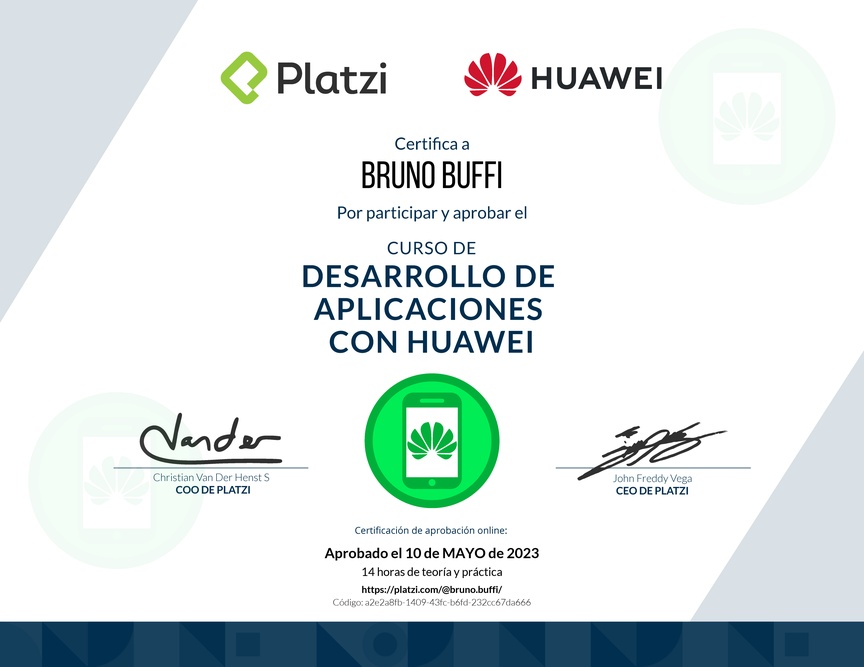Diploma del Curso de Desarrollo de Aplicaciones con Huawei