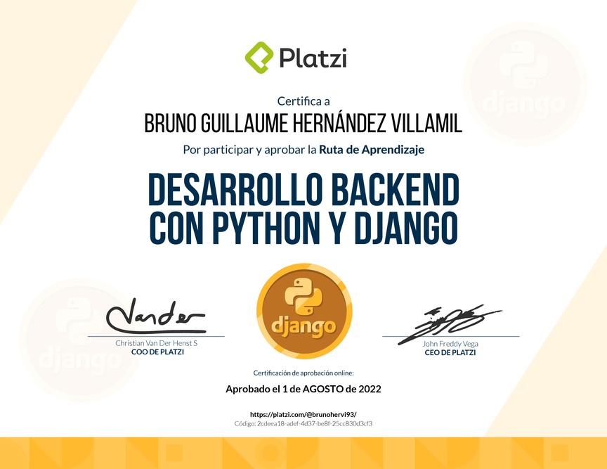 Diploma de la Ruta de Aprendizaje de Desarrollo Backend con Python y Django