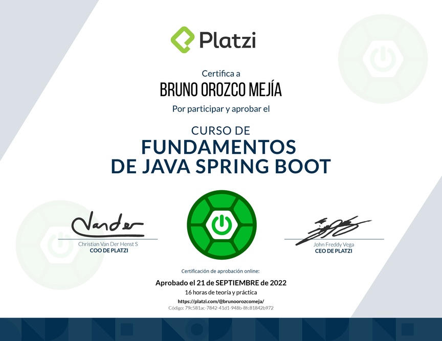 Diploma del Curso de Java: Backend con Spring Boot