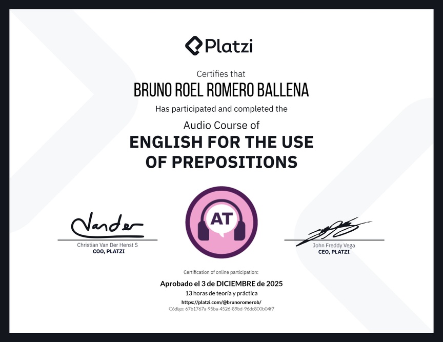 Diploma de Audio Curso de Inglés para el Uso de Preposiciones