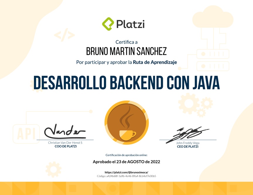 Diploma de la Ruta de Aprendizaje de Desarrollo Backend con Java