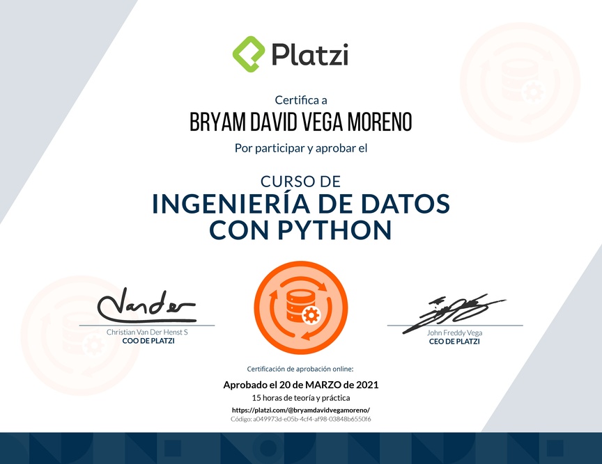Diploma del Curso de Ingeniería de Datos con Python