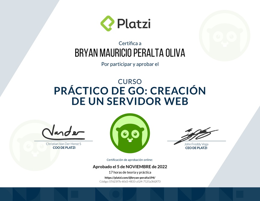 Diploma del Curso Práctico de Go: Creación de un Servidor Web