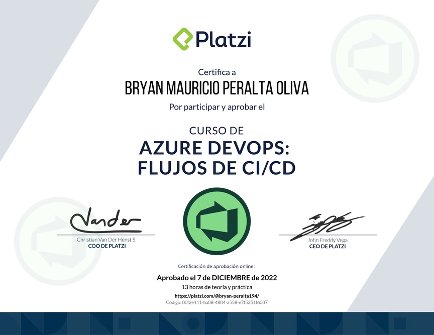 Diploma del Curso de Azure DevOps: Flujos de CI/CD