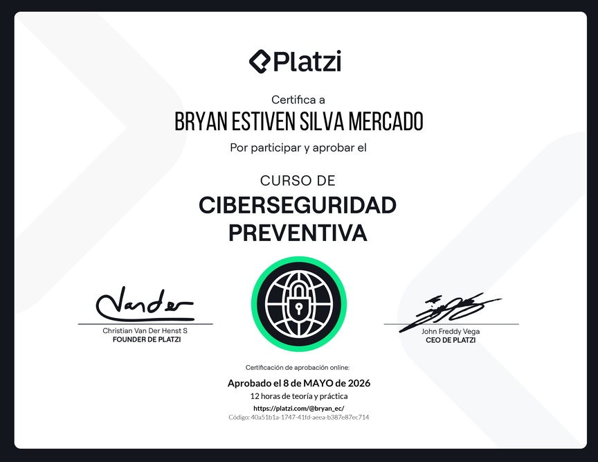 Diploma del Curso de Ciberseguridad Preventiva