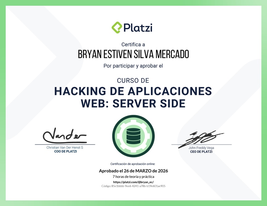 Diploma del Curso de Hacking: Aplicaciones Web Server Side