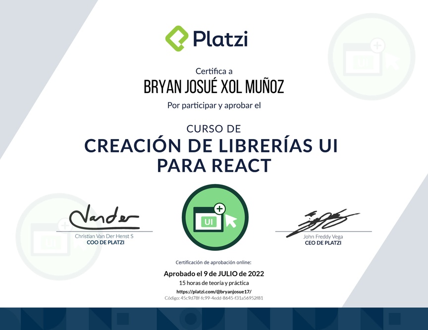 Diploma del Curso de Creación de Librerías UI para React