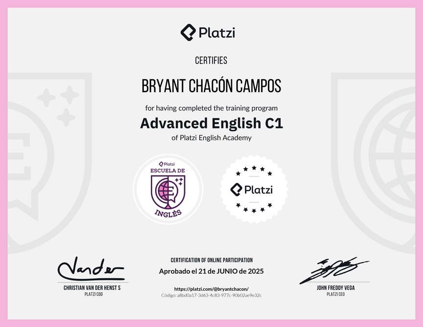 Diploma de la Ruta de Aprendizaje de Inglés Avanzado C1